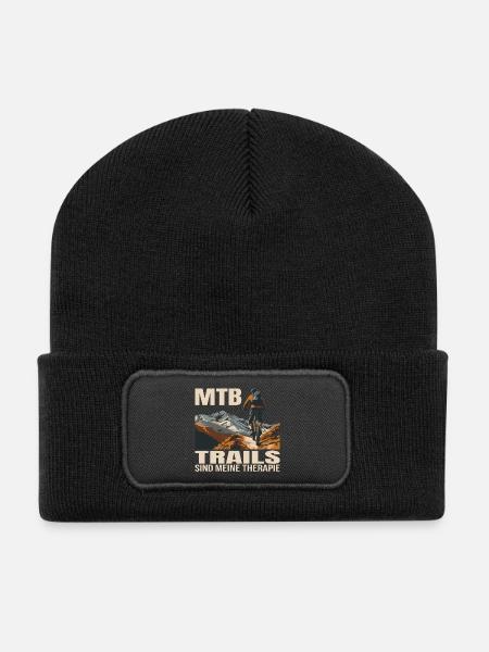 MTB - Trails sind meine Therapie - Recycelte Patch Beanie - Schwarz