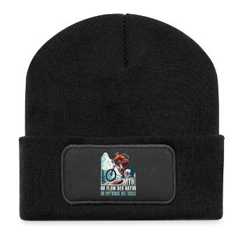 MTB: Im Flow der Natur im Rhythmus des Trails - Recycelte Patch Beanie - Schwarz - Vorne