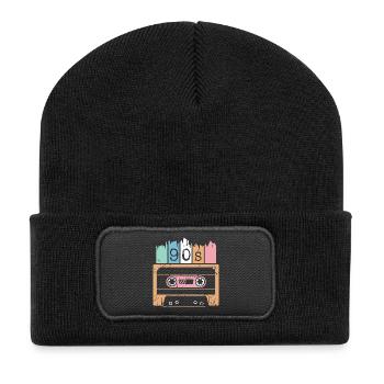 Cassette Music 90s 1990s Used Look Classic Logo - Recycled Patch Beanie - black - Front
