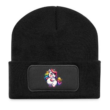 Colorful unicorn cuddly design - Recycled Patch Beanie - black - Front