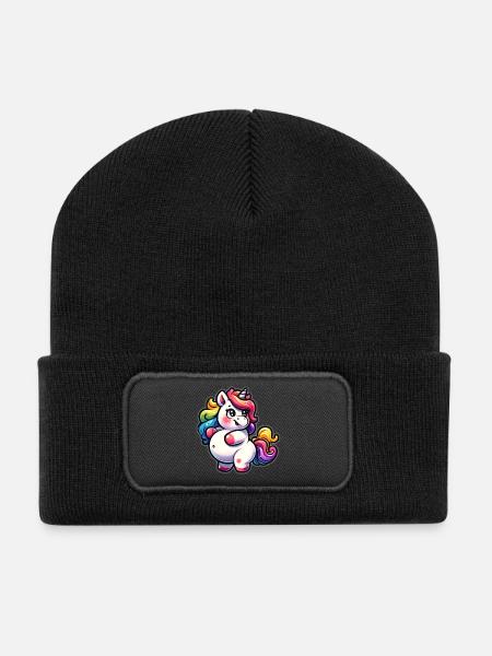 Colorful unicorn cuddly design - Recycled Patch Beanie - black