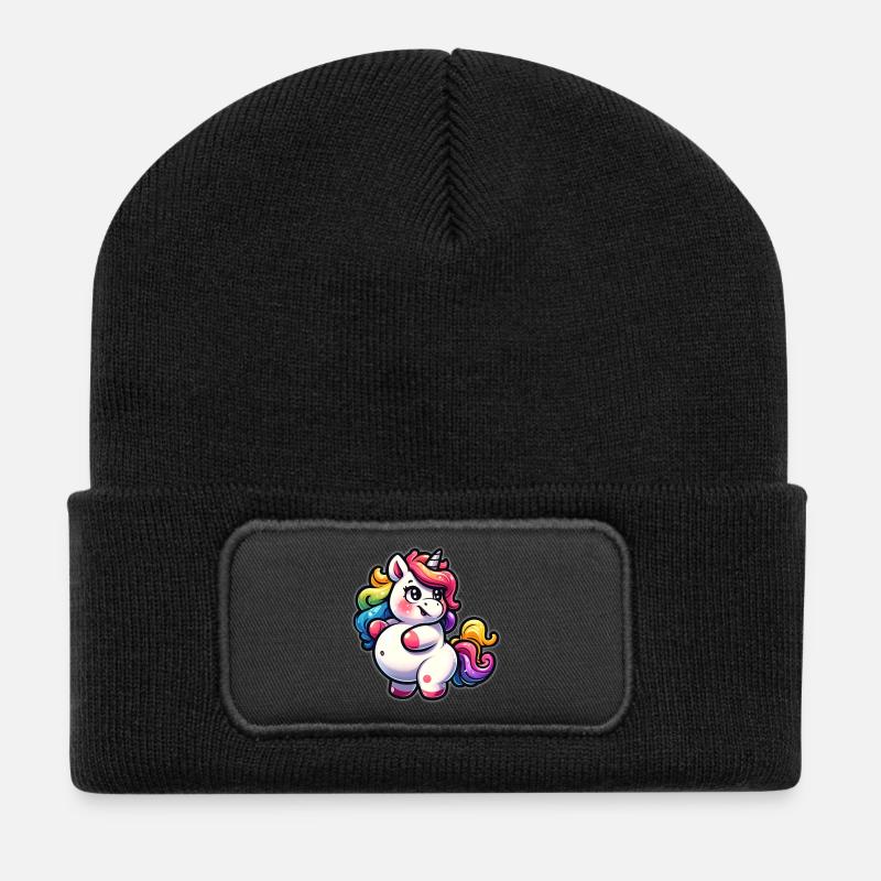 Licorne arc-en-ciel mignonne - Beanie recyclé à patch - noir