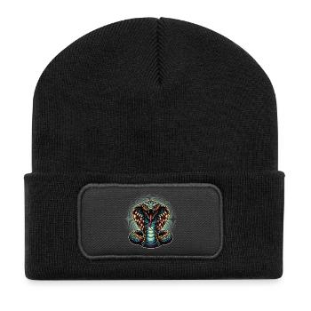 dynamic and colorful Cobra snake motif - Recycled Patch Beanie - black - Front