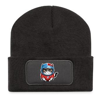 Katze Weltraum Space Cat Astronaut - Recycelte Patch Beanie - Dunkelgrau - Vorne