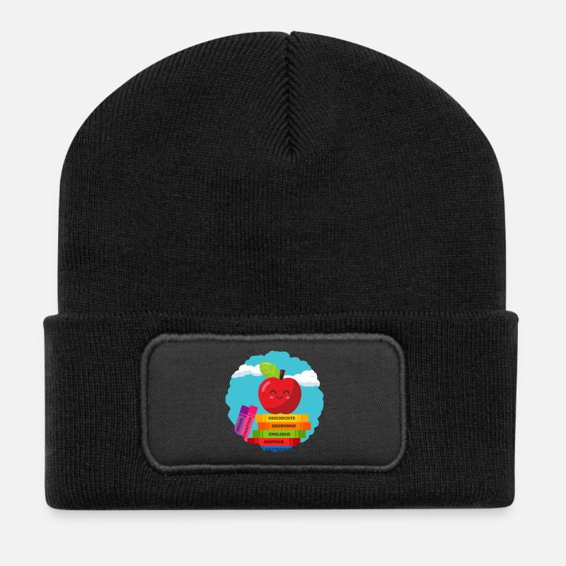 Buntes Schulanfang-Design für Kinder Einschulung - Recycelte Patch Beanie - Schwarz