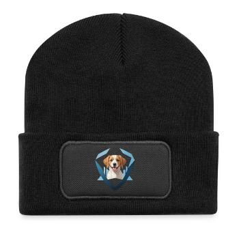 Chiot souriant encadré géométriquement - Beanie recyclé à patch - noir - Devant