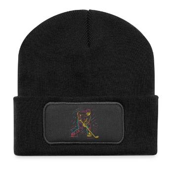 Ice Hockey Player Line Art - Recycled Patch Beanie - black - Front