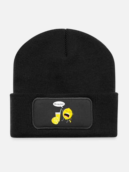 Lustiges Zitronen Design - Recycelte Patch Beanie - Schwarz