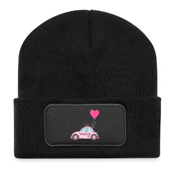 Police Herz Rosa - Recycelte Patch Beanie - Schwarz - Vorne