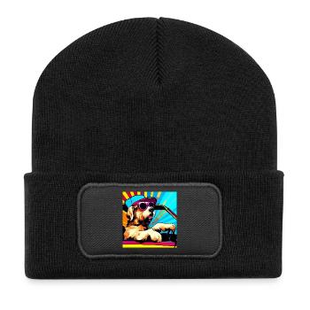 Hund - Recycelte Patch Beanie - Schwarz - Vorne