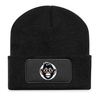 Affe Brille Palmen - Recycelte Patch Beanie - Schwarz - Vorne