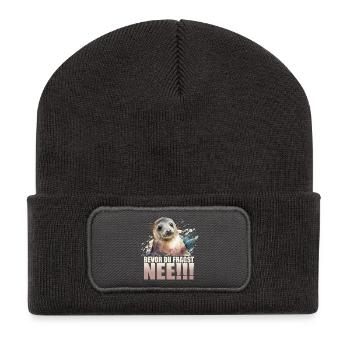 Bevor du fragst - Nee!!! - Recycelte Patch Beanie - Dunkelgrau - Vorne