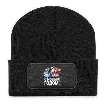 Ded Moroz Snegurotschka russischer Weihnachtsmann - Recycelte Patch Beanie - Schwarz - Vorne