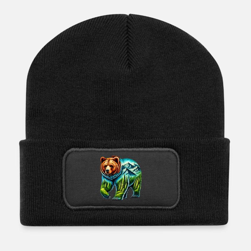 Bär - Recycelte Patch Beanie - Schwarz