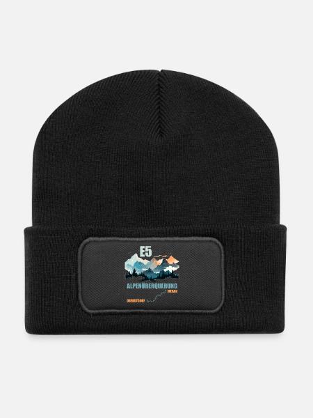 E5 Alpenüberquerung - Recycelte Patch Beanie - Schwarz