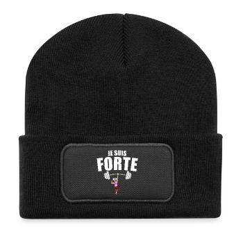 Motivation pour la vie. "je suis forte" - Beanie recyclé à patch - noir - Devant
