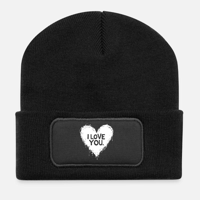 Ich liebe dich, Weiß - Recycelte Patch Beanie - Schwarz