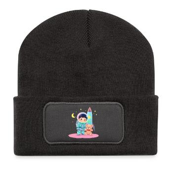 Astronaut mit Teddybär - Recycelte Patch Beanie - Dunkelgrau - Vorne