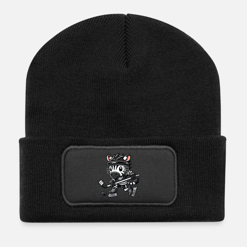 Chibi-Zebra Hockeyspieler Eishockey - Recycelte Patch Beanie - Schwarz