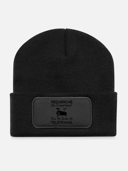 Télétravail, travail humour, humour de bureau - Beanie recyclé à patch - noir