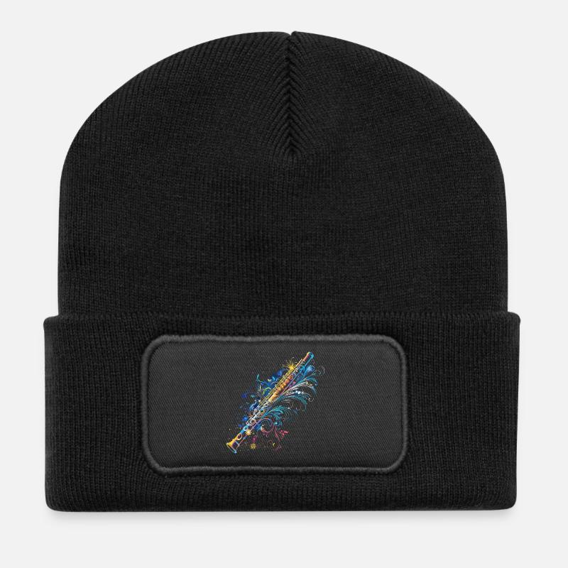 Flöten Comic - Recycelte Patch Beanie - Schwarz