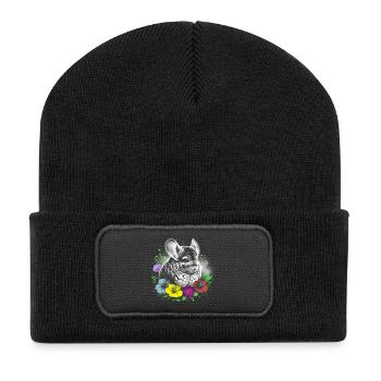 Niedlicher Chinchilla mit bunten Blumen - Recycelte Patch Beanie - Schwarz - Vorne