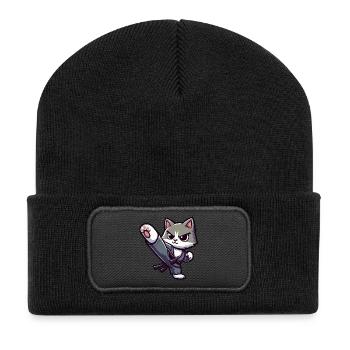Chat arts martiaux dessin animé Combat de chat - Beanie recyclé à patch - noir - Devant