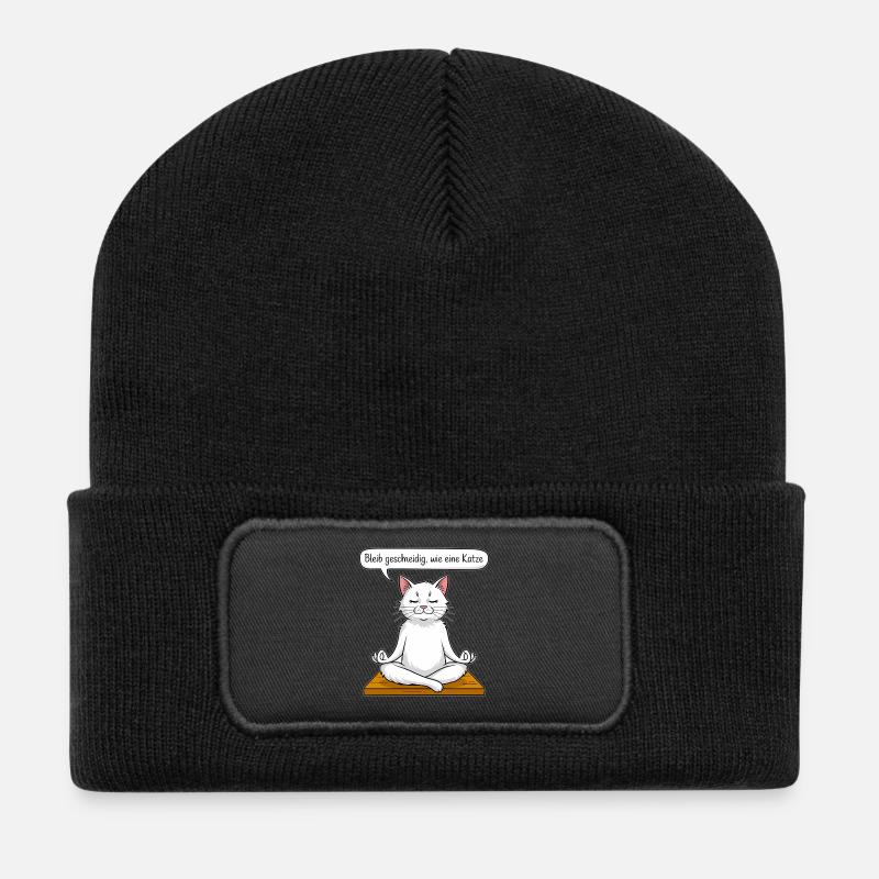 Katzen-Meditation - Recycelte Patch Beanie - Schwarz