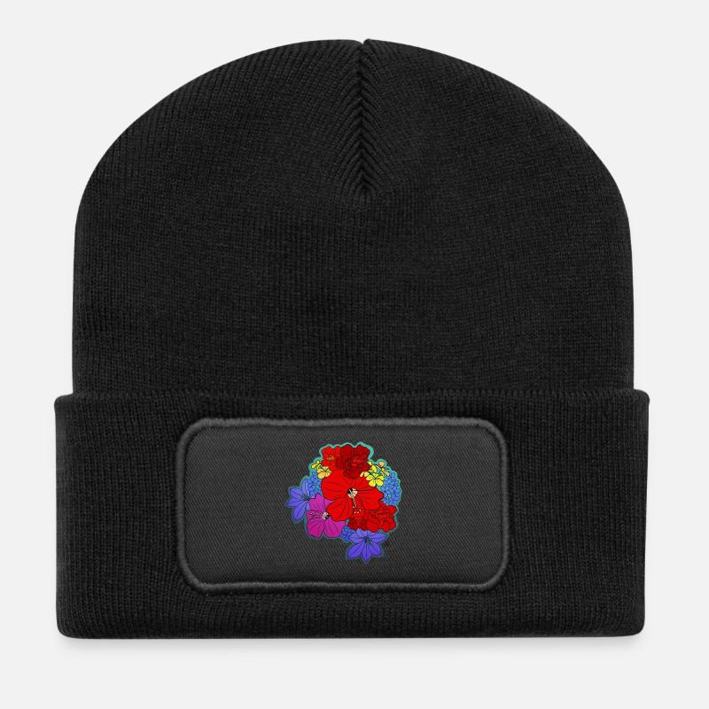 Blütenmeer farbig - Recycelte Patch Beanie - Schwarz