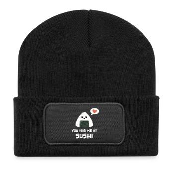 Sushi onigiri disant drôle - Beanie recyclé à patch - noir - Devant
