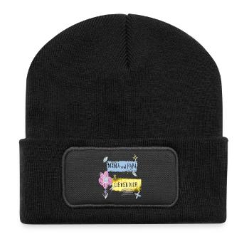 Mama und Papa lieben dich - Recycelte Patch Beanie - Schwarz - Vorne