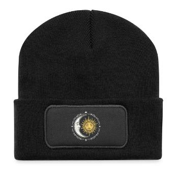 Soleil et Lune - Symbole spirituel - Beanie recyclé à patch - noir - Devant