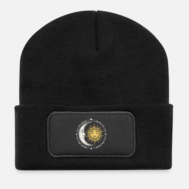 Sun and Moon - Spiritual Symbol - Recycled Patch Beanie - black