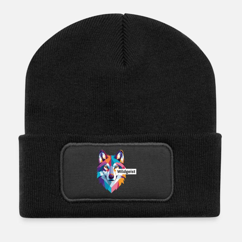 Tête de loup colorée « Wild Spirit » - Beanie recyclé à patch - noir