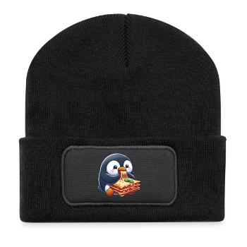Cute Penguin with Lasagna Italian Food - Recycled Patch Beanie - black - Front