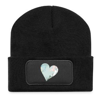 Pastel heart with floral pattern - Recycled Patch Beanie - black - Front