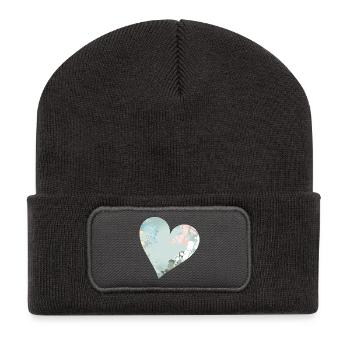 Coeur pastel à motif floral - Beanie recyclé à patch - charbon - Devant