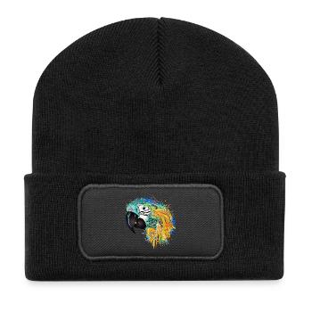 Bunter Papagei – Farbenfrohes Tropen-Kunstwerk - Recycelte Patch Beanie - Schwarz - Vorne