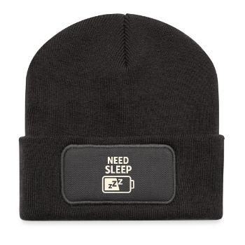 Need Sleep – Akku leer, Schlaf her! - Recycelte Patch Beanie - Dunkelgrau - Vorne