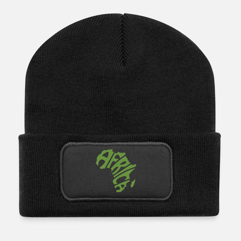 Afrika Karte Word Art - Recycelte Patch Beanie - Schwarz