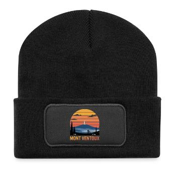 Mont Ventoux Ikonischer Radfahr-Print - Recycelte Patch Beanie - Schwarz - Vorne