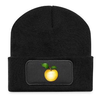 Pomme dorée avec illustration de feuilles vertes - Beanie recyclé à patch - noir - Devant