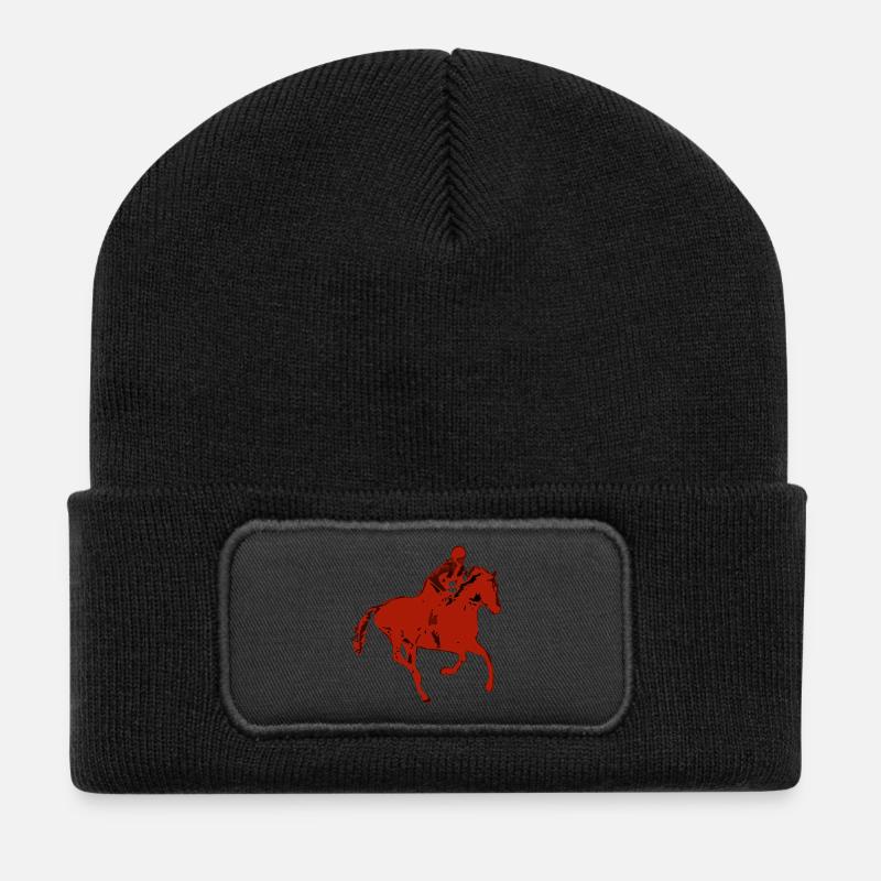 Dynamischer Reiter  - Recycelte Patch Beanie - Schwarz