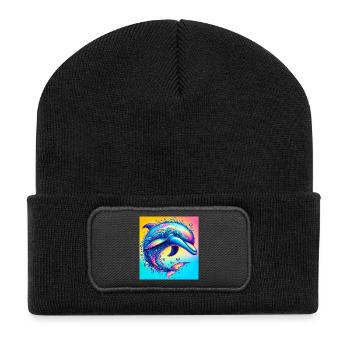 Delfin - Recycelte Patch Beanie - Schwarz - Vorne