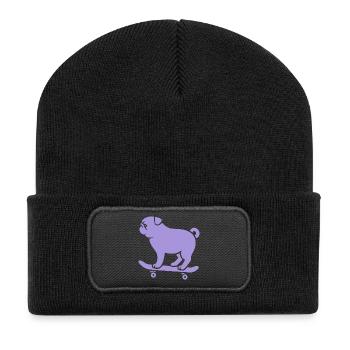 Silhouette de chat skateboarder carlin minimaliste - Beanie recyclé à patch - noir - Devant