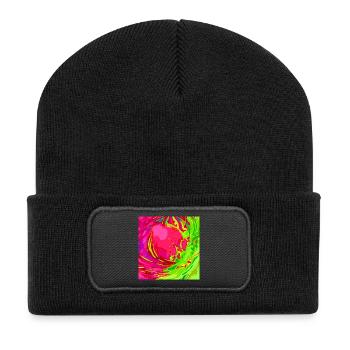 Neon Wirbel Farbenspiel - Recycelte Patch Beanie - Schwarz - Vorne