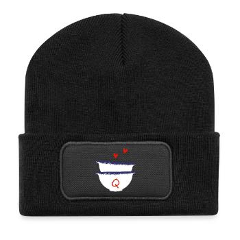 Buchstabe q bretonische Schalen - Recycelte Patch Beanie - Schwarz - Vorne