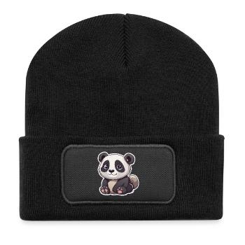 Süßer Panda mit großen Augen - Recycelte Patch Beanie - Schwarz - Vorne