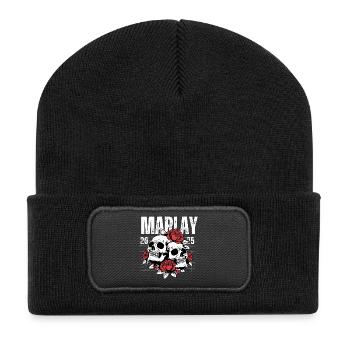 Crâne squelette avec des roses et un thème commémoratif - Beanie recyclé à patch - noir - Devant