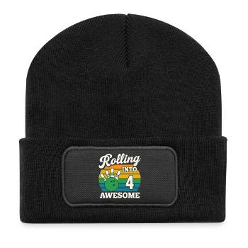 Retro Bowling 4. Geburtstag Design - Recycelte Patch Beanie - Schwarz - Vorne